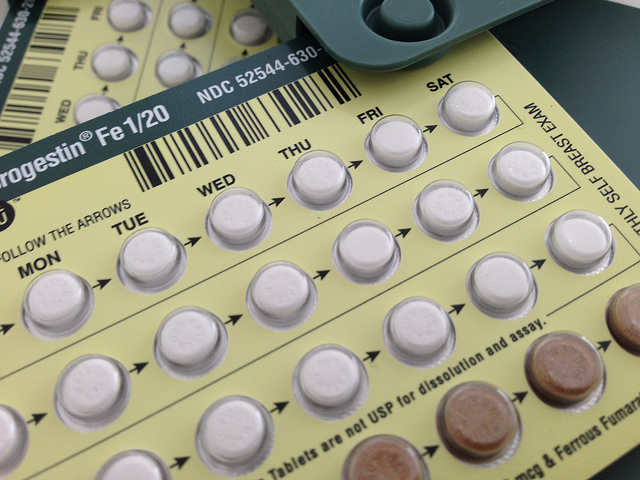 Colour photograph of birth control pills