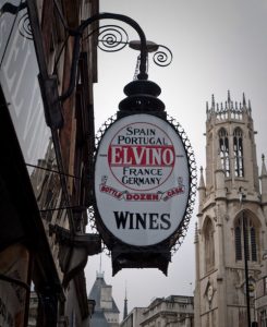 Colour photograph of El Vino sign on Fleet Street by Steve Harris