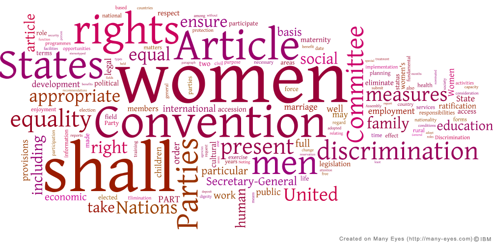 World visulation of CEDAW in colours or red, pink, purple and green